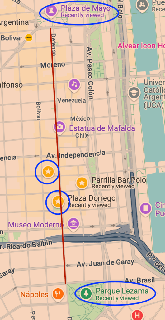 This is a screenshot of San Telmo showing where the San Telmo market is.